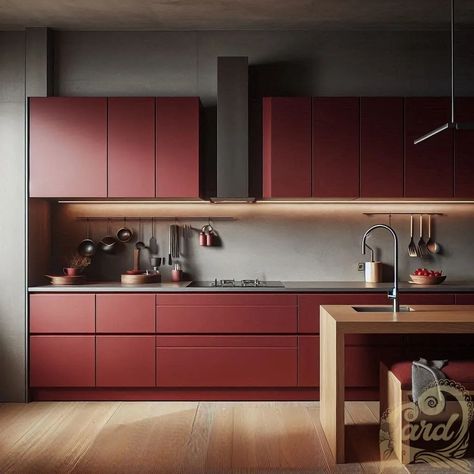 Maroon Kitchen Cabinets, Maroon Kitchen, Red Kitchen, Deep Red, Interior Styling, Kitchen Cabinets, Red, Quick Saves, Color