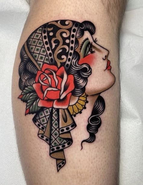 Tattoo Woman Face, Traditional Tattoo Woman Face, Traditional Tattoo Girls, Flower Neck Tattoo, Traditional Tattoo Woman, Face Tattoos For Women, Tattoos Traditional, Pin Up Girl Tattoo, Traditional Tattoo Inspiration