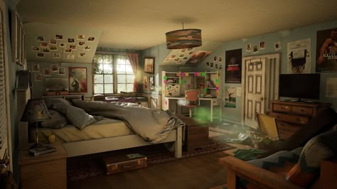 The Forgotten Bedroom: 3D Environment Art Production Breakdown Abandoned Bedroom, 3d Environment Art, Interior Concept Art, Bedroom Scene, House Flippers, Outside Room, 3d Environment, Art Production, Teenage Room