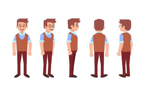 Man male guy front side back view flat v... | Premium Vector #Freepik #vector #animation-man #man-side #male-cartoon #cartoon-person Cartoon Character Side View, Character For Animation, Guy Cartoon, Adventure Time Drawings, Male Cartoon, Character Reference Sheet, Vector Animation, Flat Drawings, Character Model