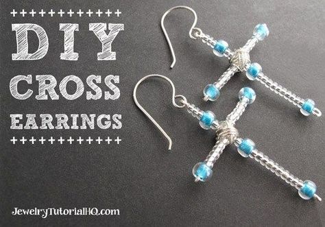 DIY Beaded Cross Earrings – Christmas Craft | Jewelry Tutorial Headquarters | Bloglovin’ Crocheted Cross, Rosary Design, Beaded Crosses, Diy Jewelry Making Tutorials, Wire Pendants, Chainmaille Jewelry, Easter Earrings, Easter Jewelry, Earrings Tutorial