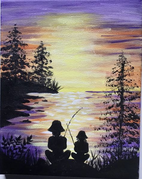 “Father’s Day” Fishing with my Dad “Art Sherpa” tutorial By Jennie Grandpa Painting Ideas, Canvas Painting Ideas Fathers Day, Dad Painting Ideas, Father's Day Painting On Canvas, Fathers Day Painting Ideas, Animal Canvas Paintings Easy, Paintings For Grandpa Canvas, Paintings For Dad, Father’s Day Paintings Canvas