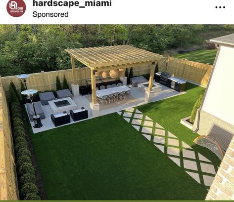 Corner Lot Backyard Landscaping Ideas, Large Backyard Makeover, Modern Small Yard Design, Large Rectangle Backyard Ideas, Modern Simple Backyard, Full Backyard Design, Backyard Landscaping Big Yard, Backyard Landscaping With Pergola, Big Backyard Layout