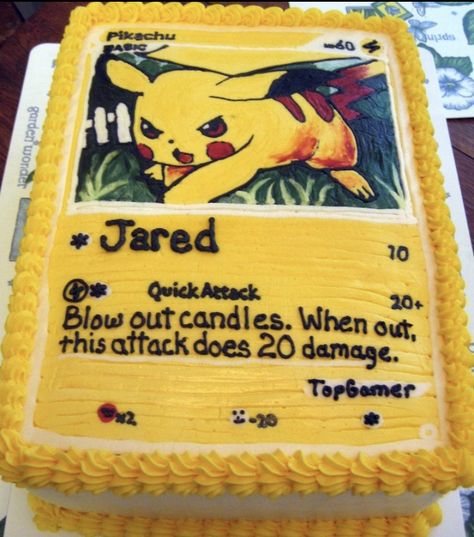 Pokemon Card Birthday Cake, Pokémon Card Cake, Pokemon Card Cake, Pokemon Birthday Ideas, Pikachu Card, Pokemon Cakes, Pokemon Party Ideas, Pokémon Birthday Party, Pokemon Themed Party