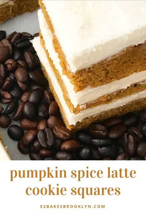 Pumpkin Spice Latte Cookie Squares Pumpkin Spice Latte Bars, Cookie Squares, Recipes Autumn, Latte Cookie, Crumb Bars, Sweets Bar, Pumpkin Treats, Pumpkin Spice Recipe, Dark Caramel