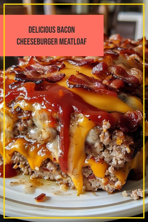 This pin showcases a flavorful Bacon Cheeseburger Meatloaf, a fun twist on a classic dish combining savory meat, crispy bacon, and cheese. Perfect for family dinners, it highlights the comfort of homemade food. Mini Bacon Wrapped Meatloaf, Hamburger Meatloaf Recipes, Bacon Cheeseburger Meatloaf Bites, Different Meatloaf Recipes, Bacon Wrapped Meatloaf Recipes, Bacon Cheese Meatloaf, Recipes With Hamburger Meat, Cheeseburger Meatloaf Recipes, Meatloaf Patties