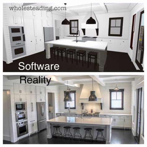 Picture showing Bethany's kitchen design in Chief Architect's Home Design software and then the final real life kitchen - its AMAZING how similar they look! Kitchen Design Software, 3d Kitchen Design, Best Interior Design Websites, Home Design Software, Chief Architect, Dream Kitchens Design, Interior Design Software, Interior Design Website, Life Kitchen