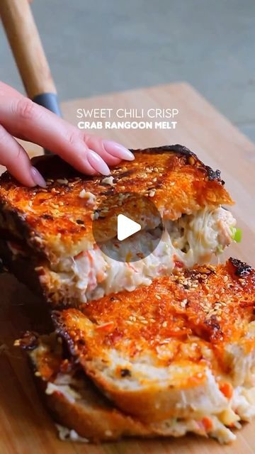 Crab Rangoon Cheesecake, Crab Rangoon Melt Sandwich, Crab Rangoon Sandwich, Crab Rangoon Grilled Cheese, Imitated Crab Recipes, Crab Sandwich Recipe, Keto Crab Rangoon, Crab Rangoon Filling, Crab Rangoon Pizza