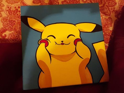 Pikachu Acrylic Painting, Gaming Painting Ideas, Pikachu Canvas Painting, Pokemon Acrylic Painting, Pokemon Painting Ideas, Pokémon Canvas, Nintendo Painting, Pokemon Canvas Painting, Simple Cartoon Paintings