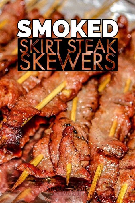 Smoked Skirt Steak, Steak Skewers, Steak Bbq, Skirt Steak Recipes, Grilled Skirt Steak, Japanese Desserts, Smoked Food, Grilled Steak Recipes, Bbq Ideas