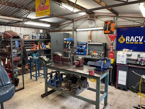 Gave the old shed a tidy up today. See how long it lasts… : workshops Garage Systems, Work Shops, Garage Workshop Plans, Workshop Plans, Chassis Fabrication, Welding Shop, Workshop Garage, Metal Garage, House Plan Gallery