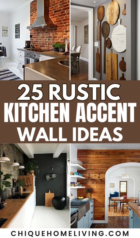 Elevate the rustic charm of your kitchen with these "25 Rustic Kitchen Accent Wall Ideas." Discover creative ways to add warmth, character, and a touch of the outdoors to your culinary space. From reclaimed wood to textured stone, these accent wall ideas will infuse your kitchen with the inviting and cozy atmosphere that defines rustic design. Explore various materials, colors, and patterns to find the perfect accent wall that complements your kitchen's style. Large Kitchen Accent Wall, Rustic Kitchen Wall Ideas, Wood Wall In Kitchen, Kitchen Wall Inspiration, Feature Wall Ideas Kitchen, Vintage Accent Wall Ideas, Small Kitchen Accent Wall, Kitchen Wall Accent Ideas, Industrial Accent Wall Ideas