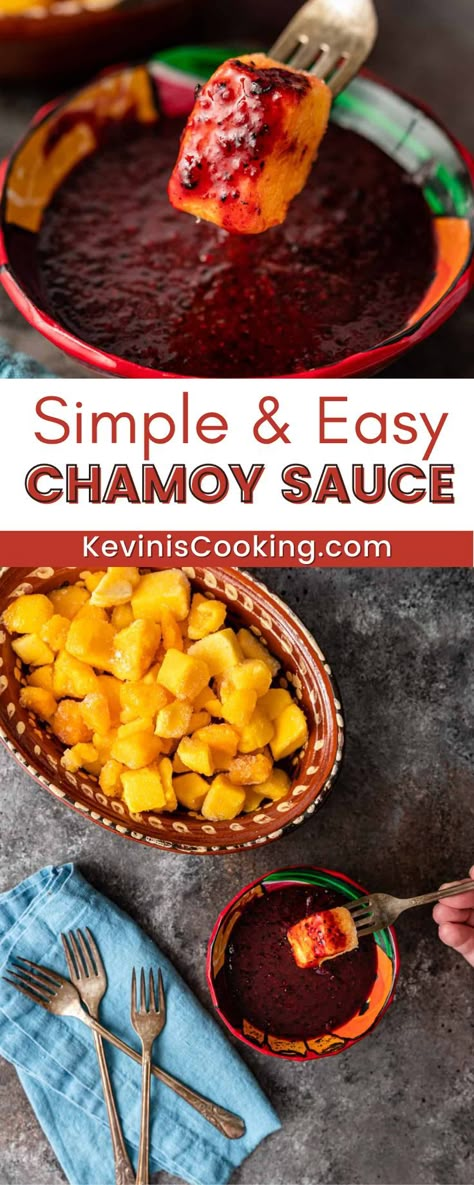 Simple & Easy Chamoy Sauce is a great way to add some new flavor to your favorite recipes. A perfect mix of sweet and spicy, you will love what this chamoy sauce recipe can do for fruit, drinks, main dishes, side dishes, and even your desserts! Traditionally served over chicharrones or as a dip for chips and fruit, this Mexican sauce works as a topping on meats or fish and with many other foods. Mexican Fruit Recipes, Strawberry Chamoy Recipe, Chamoy Strawberries Recipe, Tamarindo Chamoy Recipe, Easy Chamoy Recipe, Mexican Canning Recipes, Chamoy Paste Recipe, Homemade Chamoy Sauce, How To Make Chamoy