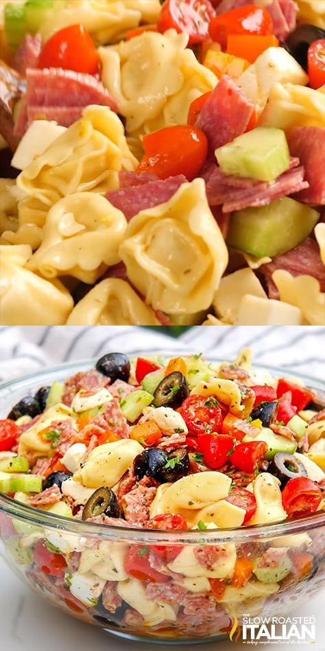 Spend With Pennies Recipes Follow, Last Minute Easter Dinner, Perciatelli Pasta Recipes, Fancy Dinner Recipes Pasta, Tuscan Tortellini Salad, Mothers Dinner Ideas, Summer Dinner Side Dishes, Spring Potluck Ideas, Cold Salads For Parties