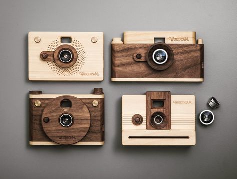 Wooden camera. They are digital camera with wooden bodies. Beautifully designed with great craftsmanship. Camera Diy, Pinhole Photography, Camera Collection, Wooden Camera, Speaker Box Design, Pinhole Camera, Push Bikes, Laser Art, Toy Camera