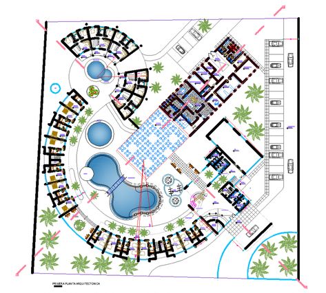 Five-star hotel plan drawing in dwg file. Hotels Architecture Plan, Hotel Resort Design Plan, Hotel Plans Architecture Projects, Resort Planning Layout, Five Star Hotel Design, 3 Star Hotel Floor Plan Layout, Resort Hotel Design Architecture Plan, Motel Plan Design, 3 Star Hotel Design Architecture Plan