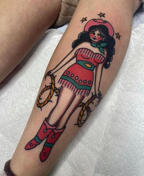 @hellofriendtattoo on Instagram: "Cowgirl by @heatherhillyall 🐴" Cowgirl Tattoo Flash, Pinup Cowgirl, Cowgirl Tattoo, Cowgirl Tattoos, Sailor Jerry Tattoos, Oat Fiber, Sailor Jerry, School Style, March 16