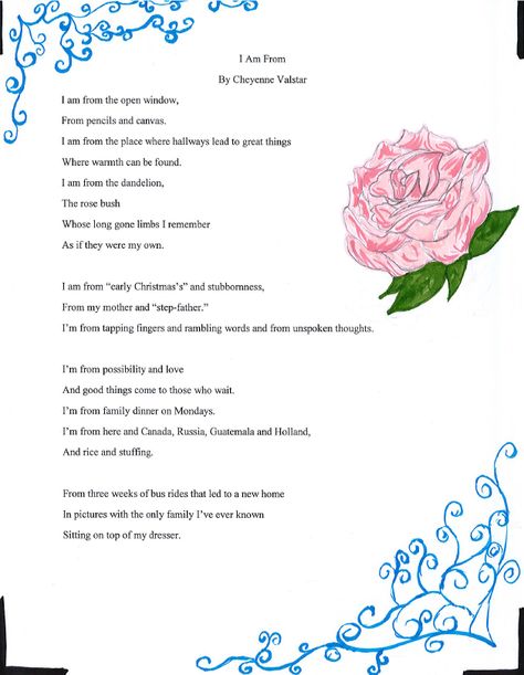 I am from poem - Cheyenne Valstar Where Im From Poem Examples, I Am From Poem Template, I Am From Poem Examples, 20 Line Poems, I Am Poem Examples, I Am From Poem, Where Im From Poem, Poem Examples, Poem Ideas