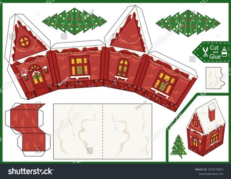 Paper Christmas Houses Templates Free Printable, Christmas Paper House, Paper Craft Template, Printable Christmas Ornaments, Paper House Template, Christmas Paper Craft, Tree Cut, Activity Worksheet, Christmas Wallpaper Iphone