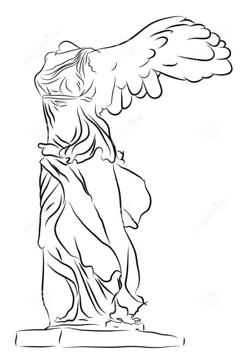 Victory Tattoo, Winged Victory Of Samothrace, Winged Victory, Sketch Tattoo Design, Greek Tattoos, Tattoo Project, Line Art Drawings, Tattoo Sketches, Cute Tattoos