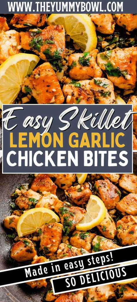 Enjoy crispy Lemon Garlic Chicken Bites - tender, flavorful, and perfect for any meal. Easy to make and always a hit! Lemon And Garlic Chicken Bites, Chicken Bites Recipes Easy, Lemon Garlic Chicken Bites, Baked Chicken Bites Recipes, Chicken Bites Healthy, Lemon Chicken Bites, Grilled Chicken Bites, Lemon Chicken Drumsticks, Garlic Chicken Bites