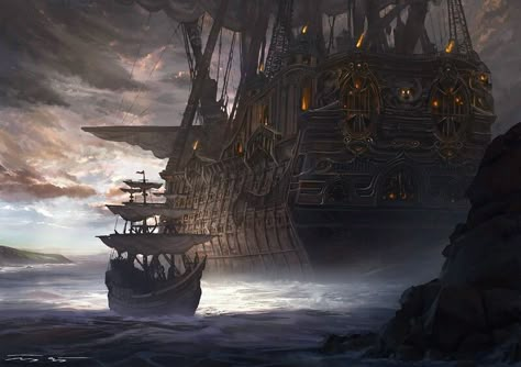 Mtg Fanart, Fantasy Ships, Pirate Ship Art, Pirate Stuff, Old Sailing Ships, Sea Of Thieves, Pirate Art, Pirate Ships, Fantasy City