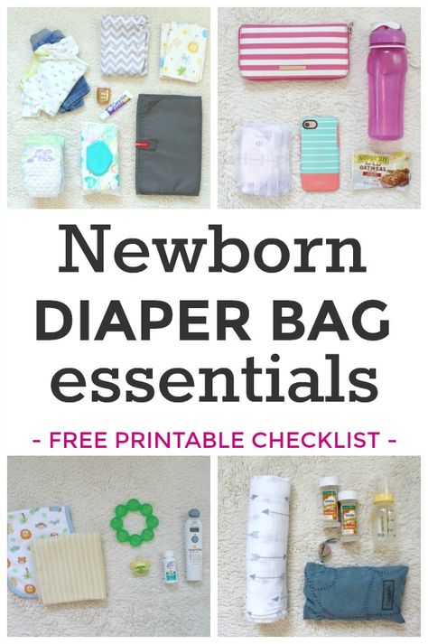 Newborn diaper bag essentials: A free printable checklist of all the essentials you'll want to pack in your diaper bag for a newborn baby. #diaperbagchecklist Diaper Bag Checklist Newborn, Daycare Bag Checklist Infant, Diaper Bag Essentials Newborn, Newborn Diaper Bag Essentials, Packing A Diaper Bag For A Newborn, Baby Diaper Bag Essentials, Newborn Diaper Bag, Toddler Diaper Bag Essentials, Checklist Newborn