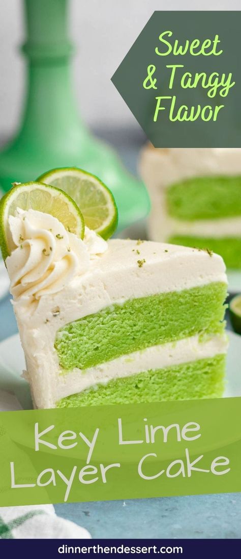 Key Lime Cake is light, fluffy, sweet, and tangy. Flavored with coconut extract and lime juice, and topped with rich cream cheese frosting. Key Lime Cake Recipe From Scratch, Keylime Cake Recipe, Key Lime Cake With Cream Cheese Frosting, Key Lime Cake From Box Cake, Key Lime Lush Dessert, Lime Cake Decoration, Key Lime Butter Cake 12 Tomatoes, Triple Layer Key Lime Pie, Key Lime Pound Cake With Key Lime Cream Cheese Icing