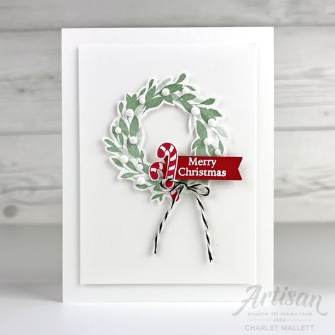 Candy Cane Image, Wondrous Wreath, Candy Cane Cards, Wreath Cards, Cottage Wreath, Paper Wreath, Candy Cane Christmas, Stampin Up Christmas Cards, Xmas Wreaths