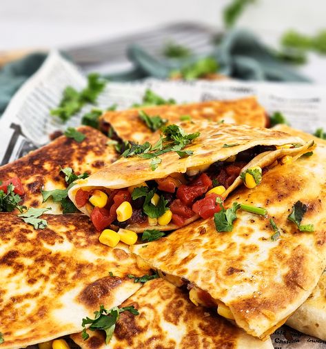 Veggie Quesadillas, Canned Vegetables, Easy Veggie, Colby Jack Cheese, Vegetarian Paleo, Canned Black Beans, Quesadillas, Fresh Cilantro, Easy Chicken