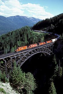 British Columbia - CPR train traversing the Stoney Creek Bridge. Trestle Bridge, Creek Bridge, Snow Capped Mountains, Canadian Pacific Railway, Railroad Bridge, Rail Transport, Glacier Park, Railroad Photography, Old Trains