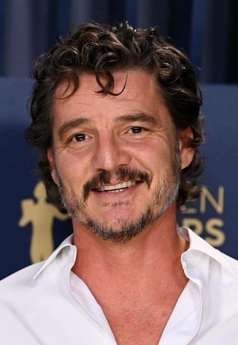 SAG Award Winner Pedro Pascal Pedro Pascal Curly Hair, Pedro Pascal Hair, Pedro Pascal Haircut, Pedro Pascal Drawing, Pedro Pascal Aesthetic, Style Jeans Shirt, Hair Movie, Wavy Hair Men, Pedro Pascal