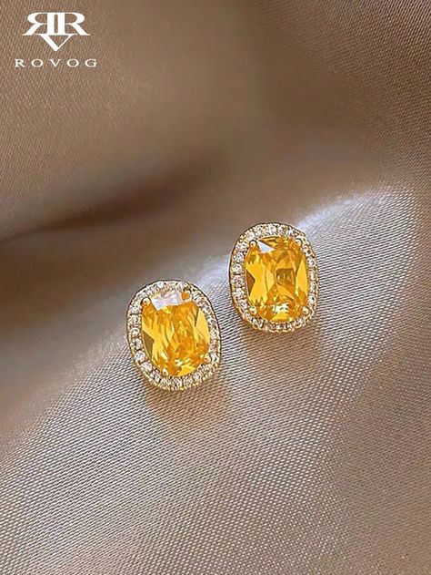 1 Pair Geometric Luxurious High-End Embedded Yellow Glass Elegant Petite Sophisticated Stud Earrings For Women, Suitable For Dates And Everyday Wear Yellow Gold Casual   Zinc Alloy     Women Fashion Jewelry, size features are:Bust: ,Length: ,Sleeve Length: Stud Earrings For Women, Watches Women Fashion, Earrings For Women, Zinc Alloy, Womens Watches, Women's Earrings, Dates, Women Fashion, Everyday Wear