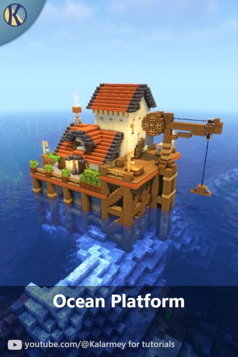 Hello Internet! Here's a design for an Ocean Platform Base. Visit the link for a build tutorial! #minecraft #minecrafthouse #minecrafttutorial Minecraft Ocean Decoration, Island Castle Minecraft, Minecraft Sea Port, Sea Lantern Minecraft, Survival Island Minecraft, Minecraft Underwater Base Ideas, Minecraft Shoreline, Mc Starter Base, Minecraft Sea Base