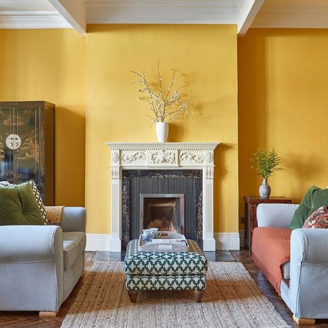 Coastal Mantle, Yellow Living Room Ideas, Victorian Sitting Room, Yellow Walls Living Room, Copper Living Room, Georgian Windows, Room Revamp, Yellow Paint Colors, Mustard Walls