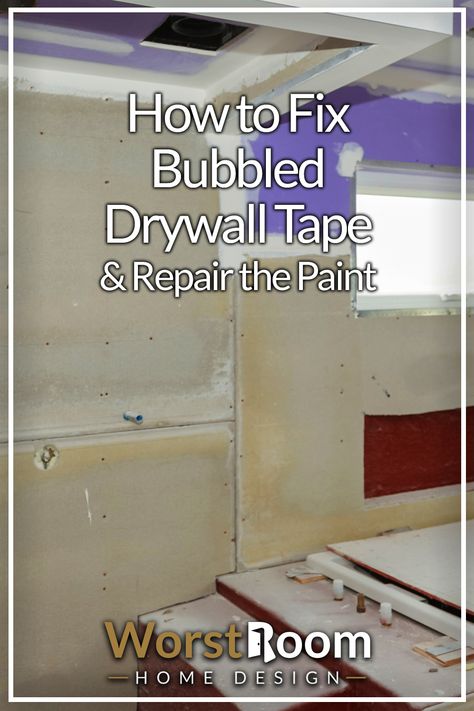 How to Fix Bubbled Drywall Tape & Repair the Paint How To Fix Bad Drywall Taping, How To Repair Drywall Tape On Ceiling, How To Spackle Walls Drywall, How To Fix Drywall Tape Peeling, Fix Cracks In Wall, How To Mud And Tape Drywall, Drywall Tape Repair, Drywall Hacks, Fixing Drywall Holes