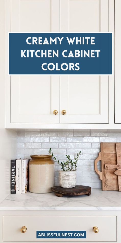 Looking for a fresh and timeless update for your kitchen? Creamy white kitchen cabinet colors are a classic choice that never goes out of style. These versatile hues can be paired with any color scheme, creating a bright and inviting atmosphere in your cooking space.  Ready to give your kitchen a fresh look? #kitchenideas #whitecabinets #dreamkitchen Kitchen Cabinets Off White Colors, Soft White Cabinets Kitchen, Dove Cabinets Kitchen, Soft White Kitchen Cabinets, White Duck Kitchen Cabinets, Benjamin Moore Creamy White Cabinets, Dove White Kitchen Cabinets, Simply White Kitchen Cabinets, Off White Cabinets Kitchen