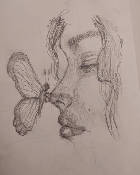 Inspired by Pinterest #facesketch #butterfly Butterfly Art Sketch, Sketch Book Butterfly, Random Pencil Drawings, Pinterest Drawing Ideas, Art Easy Drawing Sketches, Drawings With Butterflies, Pencil Art Drawings Butterfly, Pretty Art Sketches, Aesthetic Sketches Ideas