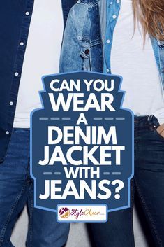 Jean Jacket Ideas Outfit, Denim Jacket Outfit With Jeans, Dark And Light Denim Outfit, Embellished Denim Jacket Outfit, Outfits With Light Jean Jacket, Denim Jacket On Denim Jeans, How To Style A White Jean Jacket, Denim Jacket With Denim Jeans, Blue Jean Jacket With Blue Jeans