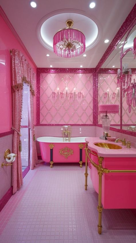 Barbie Apartment, Soft Pink Walls, Barbie Bathroom, Bathroom Design Styles, Store Hacks, Barbie Theme, Dollar Store Hacks, Playful Decor, Bathroom Themes