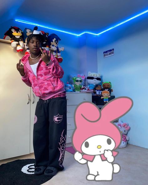 Hello Kitty poses really sum else #hellokitty #sanrio #dxrk29 Mens Hello Kitty Outfit, Hello Kitty Outfit Men, Sanrio Streetwear, Cute Hello Kitty Hoodie For Streetwear, Casual Hello Kitty T-shirt For Streetwear, Hello Kitty Boy, Kitty Clothes, Hello Kitty Clothes, Boy Fashion