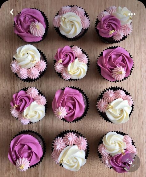 Cups Cakes Decorations, Pink Muffins Cupcake, Fancy Chocolate Cupcakes Decorating, Pink Bridal Shower Cupcake Ideas, Fancy Pink Cupcakes, Pink Cupcake Decorating Ideas, Piping Ideas For Cupcakes, Piped Cupcakes Ideas, Pink Decorated Cupcakes