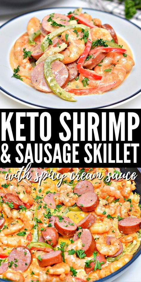 Creamy Spicy Keto Shrimp and Sausage Skillet #ketoshrimpandsausageskillet #shrimpandsausageskillet Keto Shrimp And Sausage Skillet, Creamy Keto Tuscan Sausage Skillet, Cajun Shrimp And Sausage Skillet The Best Keto Recipes, Keto Cajun Shrimp And Sausage, Keto Dinner Sausage Recipes, Keto Kabasa Sausage Recipes, Keto Sausage Crockpot Recipes, Sweet Italian Sausage Recipes Low Carb, Virta Keto Recipes