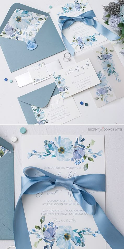 Blue Wedding Ideas, Baby Blue Weddings, Blue Wedding Decorations, Tafel Decor, Dusty Blue Wedding, Light Blue Wedding, Blue Invitation, Blue Themed Wedding, Flower Wedding Invitation