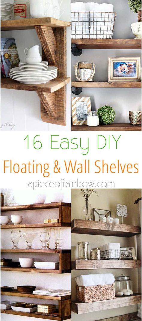 16 easy tutorials on building beautiful floating shelves and wall shelves for your home! w Closet Interior, Floating Shelves Ideas, Diy Floating Shelves, Floating Shelves Bedroom, Reclaimed Wood Floating Shelves, Oak Floating Shelves, Floating Shelves Wall, Floating Shelves Kitchen, White Floating Shelves