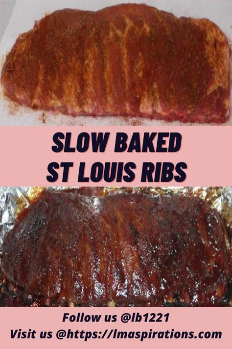 For tender, juicy, fall off the bone St Louis Style ribs? Try this easy oven cooked spareribs recipe @ https://lmaspirations.com/slow-baked-st-louis-ribs Slow Roast Ribs In The Oven, Slow Cooked Oven Pork Ribs, Tender Spare Ribs In Oven, Oven Cooked Ribs Slow, Slow Roasted St Louis Ribs In Oven, Slow Cooker St Louis Style Ribs, Pork St Louis Ribs Oven Baked, Spare Ribs In The Oven Fall Off The Bone, Baked St Louis Style Ribs