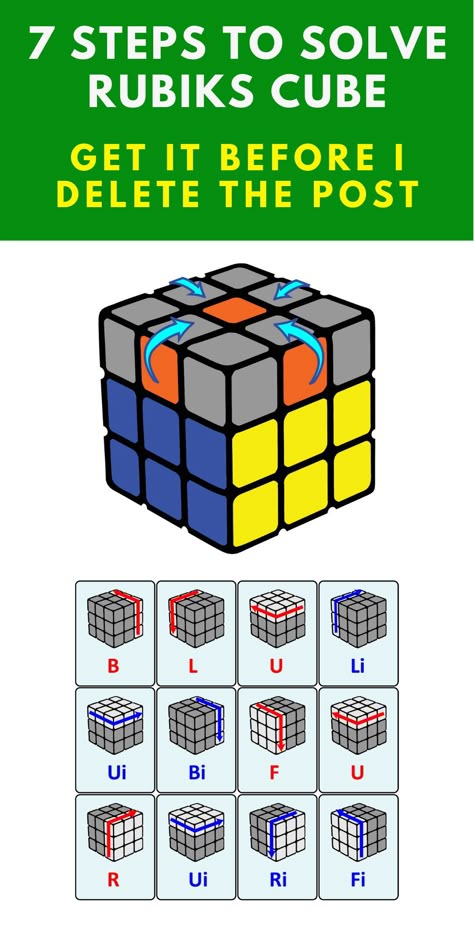 The Secret to Solve Rubiks Cube in 7 Steps, easy step by step guideline to solve rubiks cube. It is your ultimate beginner guideline to solve rubiks cube and super easy. Just follow the 7 steps and you will be able to solve rubiks cube, you are going to love rubiks cube solution #rubikscube #rubikscubesolver #solverubikscube #rubikscubesolution #easyrubikscube #cubesolver #easyrubikscube #stepbysteprubikscube #secrettosolverubikscube #rubikscubealgorithm #secretrubikscube Rubics Cube Pattern, Rubix Cube Algorithm, How To Solve A Rubix Cube Step By Step, How To Fix A Rubix Cube, How To Solve Rubics Cube, Rube Cube Solve, Solve Rubics Cube, Solving A Rubix Cube Step By Step, Rubix Cube Patterns