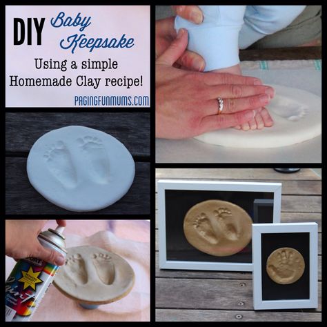 DIY Baby Keepsake - using Homemade Clay! - Paging Fun Mums Activites Creche, Homemade Clay Recipe, Footprint Keepsake, Homemade Clay, Baby Keepsakes, Foto Baby, Clay Food, Baby Projects, Baby Hands