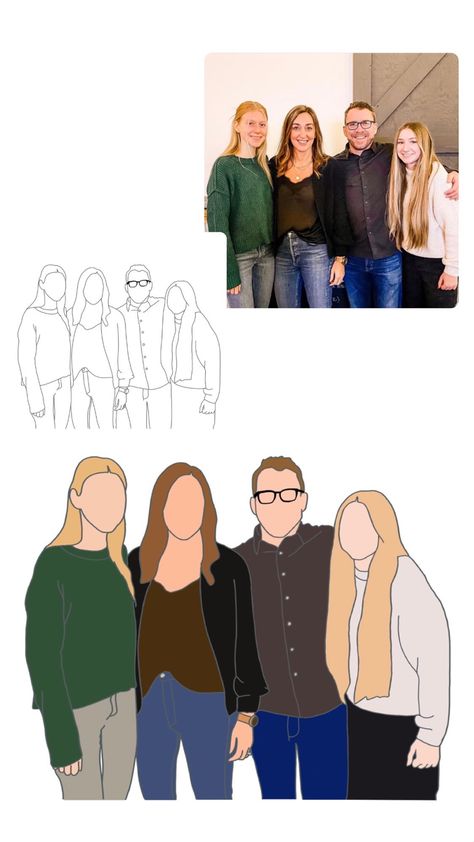 family pic. drawing. art. emilymellema on insta Family Pic Drawing, Family Picture Drawing Easy, Sketch Family Portrait, Simple Family Portrait Drawing, Family Portrait Illustration Drawing, Pic Drawing, Family Drawing Illustration, Minimal Sketch, Procreate Family Portrait