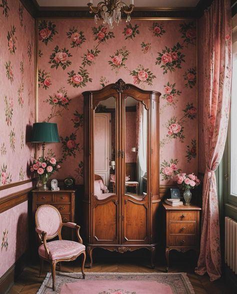 Old Lady Bedroom, New Orleans Bedroom, Pink Vintage Bedroom, Pink Interiors, Cottage Core Home, Cottage Roses, Home Bedroom Design, Dumping Ground, 1st Apartment